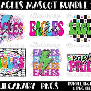 Adler PNG Bundle, Maskottchen Team Spirit, Leopard, Gepard, hell und bunt, Retro Blitz Regenbogen, digitaler Download Sublimationsdesign