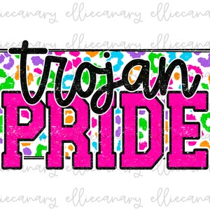 Trojan Pride Mascot PNG Sports Mom Team Spirit, Download Digital, Design de Sublimação Retro Bright Leopard Mascot Letter