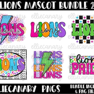 Lions PNG Bundle, Mascot Team Spirit, Leopard, Cheetah, Bright and Colorful, Retro Lightning Rainbow, Digital Download Sublimation Design