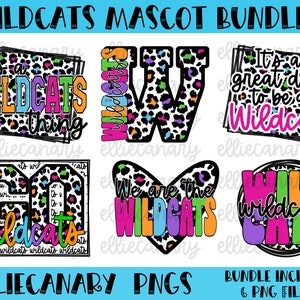 Pacote Wildcats PNG, espírito de equipe de mascote, leopardo, chita, brilhante e colorido, arco-íris retrô relâmpago, design de sublimação de download digital