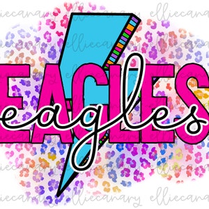 Go Eagles PNG Sport Mama Teamgeist, digitaler Download, Sublimation Design Retro Bright Lightning Leopard Maskottchen