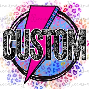 Mascota personalizada PNG Diseño Leopard Lightning Bolt Carta de equipo personalizada Deportes Mamá Espíritu de equipo Descarga digital Diseño de sublimación Arco iris brillante