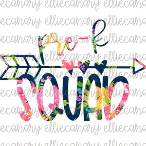 May include: A colorful graphic design featuring the words "Love Squad" in a floral font, with an arrow and hearts. The design incorporates shades of pink, blue, and yellow, perfect for apparel or crafts.