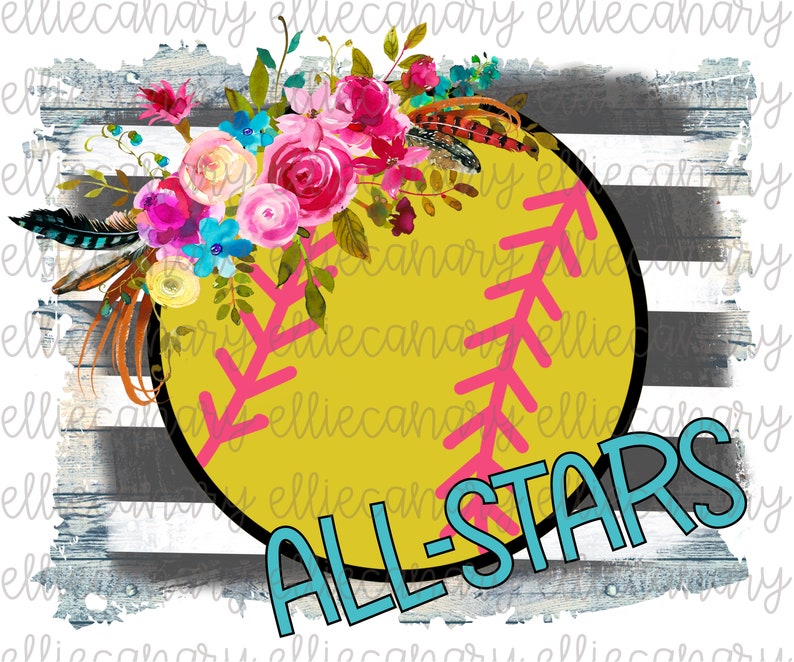 Go All-Stars PNG Softball Sport Mom Team Spirit Sublimation Digital Download Sublimation Design Watercolor Floral Stripe INSTANT DOWNLOAD