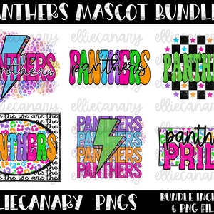 Panthers PNG Bundle, Mascot Team Spirit, Leopard, Cheetah, Bright and Colorful, Retro Lightning Rainbow, Digital Download Sublimation Design