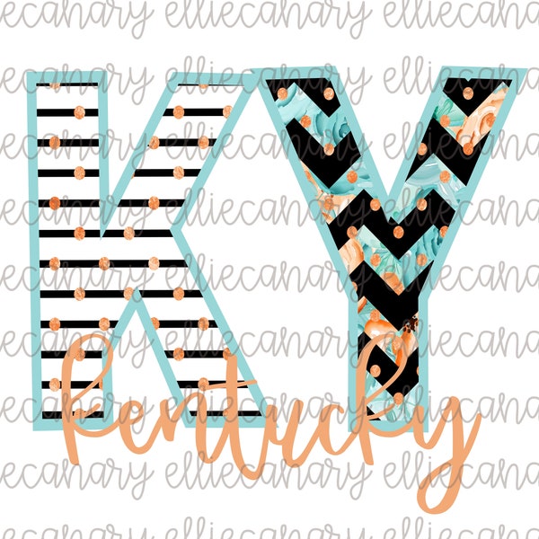Kentucky KY PNG Digital Download Sublimation Design State Floral Stripe Chevron Home Sweet Home