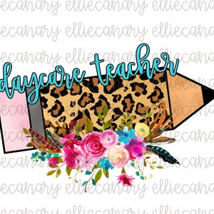 Daycare Teacher PNG, Back to School Elementary Digital Download Sublimation Design Open House Teacher Team Squad Group Leopard Pencil SPED