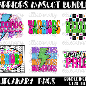 Warriors PNG Bundle, Mascot Team Spirit, Leopard, Cheetah, Bright and Colorful, Retro Lightning Rainbow, Digital Download Sublimation Design