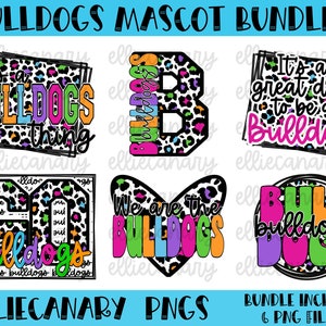 Bulldogs PNG Bundle, Mascot Team Bundle, Leopard, Tie Dye, Bright and Colorful, Lightning Circle, Digital Download Sublimation Design