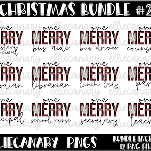 Christmas PNG Bundle #2, One Merry School, teacher, principal, bus driver aide Red Black Buffalo Plaid, Digital Download, Sublimation Design