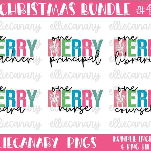 Christmas PNG Bundle #4, One Merry School, teacher, principal, librarian, para, nurse, counselor, Digital Download, Sublimation Design