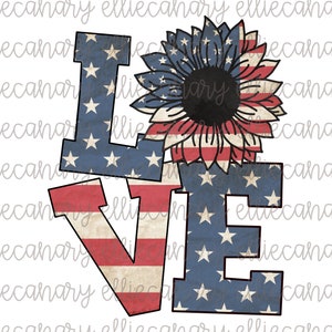 Love Sunflower Flag PNG, Fourth of July, Red White Blue, America Patriotic, Independence Day, Digital Download, Sublimation Design