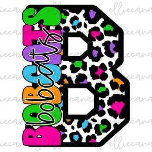 Bobcats Mascot PNG Sports Mom Team Spirit, Download Digital, Design de Sublimação Retro Brilhante (Branco) Leopard Mascot Letter