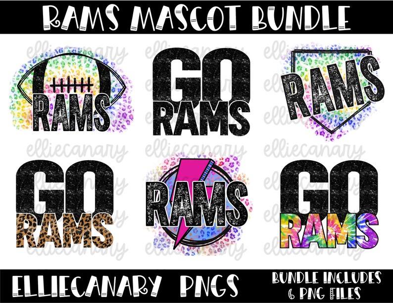 Rams PNG Bundle, Mascot Team Bundle, Leopard, Tie Dye, Bright and ...