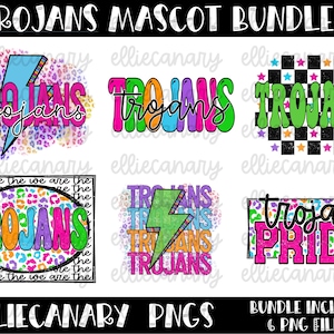 Trojans PNG Bundle, Mascot Team Spirit, Leopard, Cheetah, Bright and Colorful, Retro Lightning Rainbow, Digital Download Sublimation Design