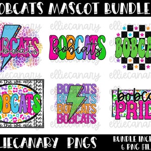 Bobcats PNG Bundle, Mascot Team Spirit, Leopard, Cheetah, Brilhante e Colorido, Retro Lightning Rainbow, Digital Download Sublimation Design