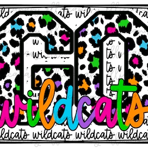 Go Wildcats Mascot PNG Sports Mom Team Spirit, Digital Download, Sublimation Design Retro Bright (White) Leopard Mascot
