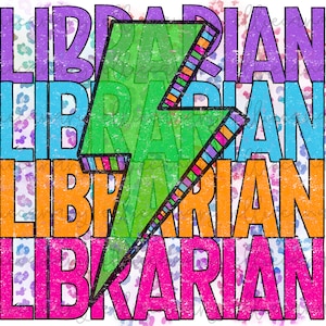 Bibliothekar PNG, Schulanfang, Grundschule, digitaler Download, Sublimationsdesign, heller bunter Regenbogenblitz