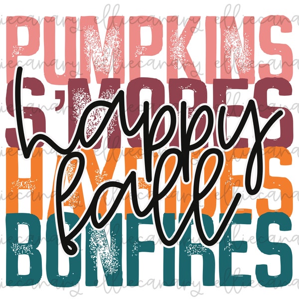 Fall Thanksgiving PNG, Smores Bonfires Hayrides Pumpkins , Bright and Colorful, INSTANT DOWNLOAD, Sublimation/Screen Print Design