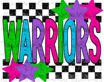 Warriors Mascot PNG: Retro Bright Checker, Stars Design (Digital Download)