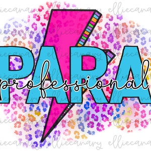 Para Paraprofessional PNG, Back to School, Elementary, Digital Download, Sublimation Design, Bright Colorful Rainbow Lightning