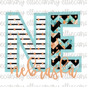 Nebraska NE PNG Digital Download Sublimation Design State Floral Stripe Chevron Home Sweet Home