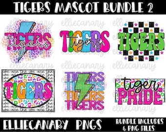 Tigers PNG Bundle, Mascot Team Spirit, Retro Rainbow (Digital Download)
