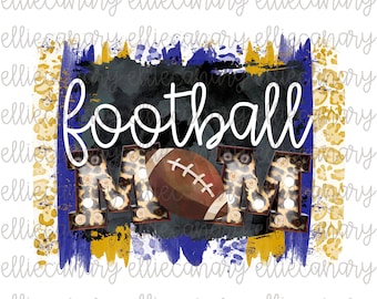 Football Mom PNG, Sports, Team Spirit, Sublimation, Digital Download, Sublimation Design, Watercolor, Leopard Marquee, Blue Gold Yellow