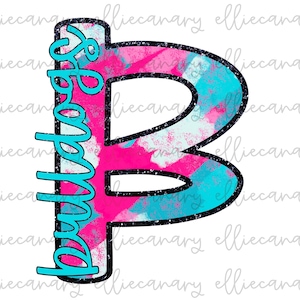 Mascote Bulldogs PNG, Mascote Esportivo Mãe, Espírito de Equipe, Download Digital, Design de Sublimação, Letra de Mascote, Tinta Azul Rosa com Glitter Imitação