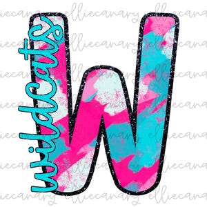 Mascote Wildcats PNG, Mascote Esportivo Mãe, Espírito de Equipe, Download Digital, Design de Sublimação, Letra de Mascote, Tinta Azul Rosa com Glitter Imitação