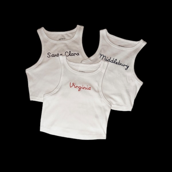 Custom Hand Embroidered Cropped Tank Tops! - Personalized embroidery with any phrase! College Gameday and Personal Embroidery