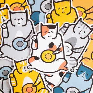 Lucky Cat Vinyl Sticker: Hungry Maneki Neko, Japanese Asian Art