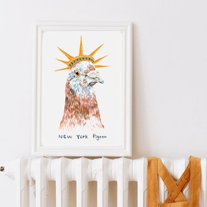 New York Wandkunst der Taube mit Freiheitsstatue Krone, Taube auf einem gelben Taxi New York Souvenirs Kinderzimmer Wandkunst Babypartygeschenk
