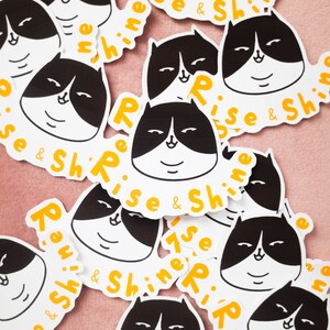 Kat stickers set Rise and Shine grappige kat waterbestendige sticker laptop sticker waterfles sticker planner stickers terug naar school