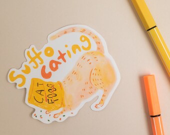 窒息しそうな面白い猫のステッカー フードバッグに頭が入っているステッカー かわいい子猫のラップトップステッカー プランナーステッカー ウォーターボトルの装飾 猫好きの彼女へのギフト