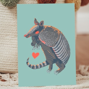 Armadillo Art Print Postcard I Dig You Valentine Cute Texas Armadillo Greeting Card Wild Animal Wall Print Art for Print Illustration