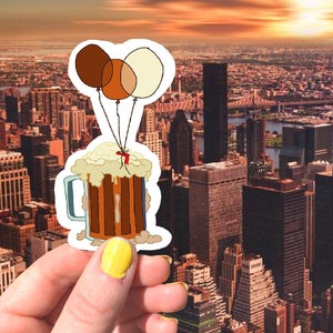 Pegatina de flotador de cerveza de raíz: diseño de globo con un divertido juego de palabras, vinilo o papel impermeable