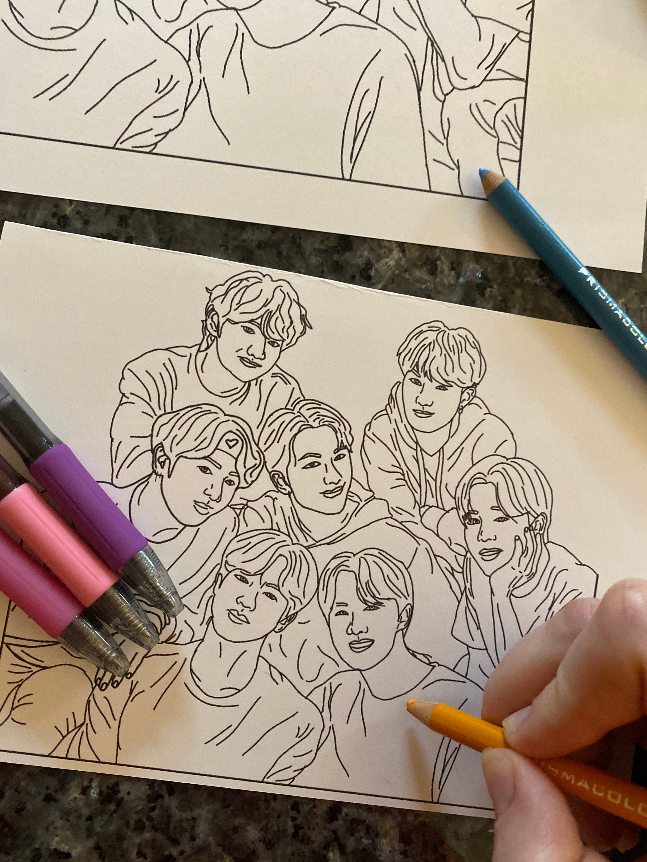 BTS group photo adult coloring book page/ Adult coloring | Etsy