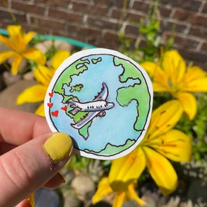 Aesthetic travel air plane sticker// waterproof vinyl stickers// paper stickers// gifts for every occasion// globe world sticker// airplane/