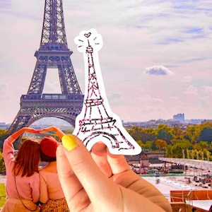 Autocollant floral/tour Eiffel noir/ autocollants en vinyle imperméables/ autocollants en papier/ ordinateur portable/ hydroflask/ Paris/ France/ esthétique/ mignon/ monument/