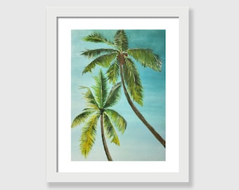 Küsten Maui Palmen Original Aquarell Malerei Wandkunst