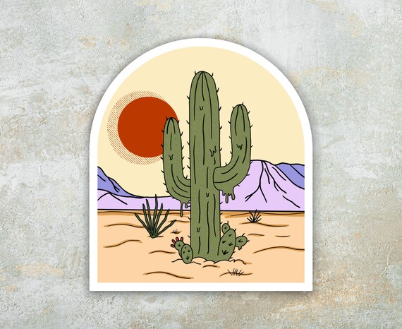 Dripping Cactus Psychedelic Sticker, Melting Cactus Digitally Drawn Abstract Artwork, Desert, Mountains, Western, Trippy