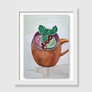 Moscow Mule Watercolor Painting: Festive Bar Art Print (6x8)