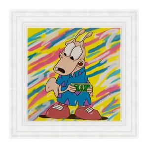 Pop Art di Rocko, vita moderna - Dipinto acrilico di cartoni animati anni '90 - Arte murale originale su carta per acquerello
