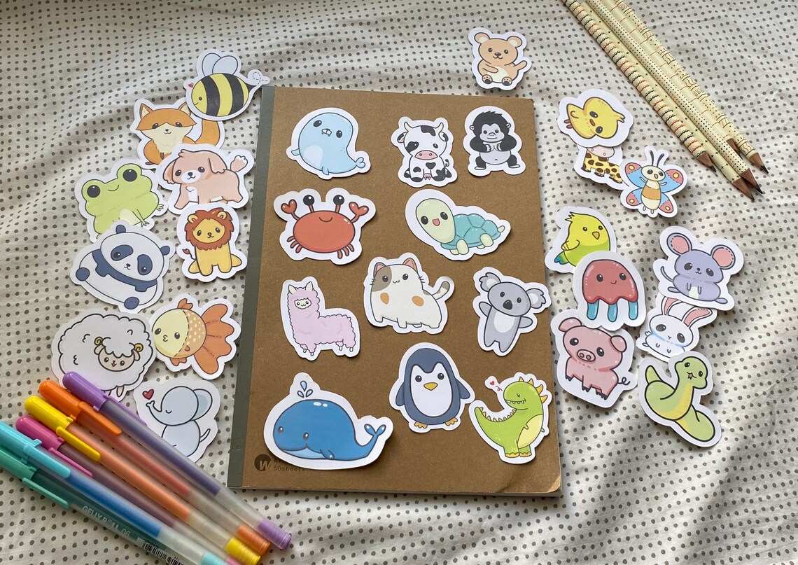 Cute Animal Stickers Pack of 30 Etsy