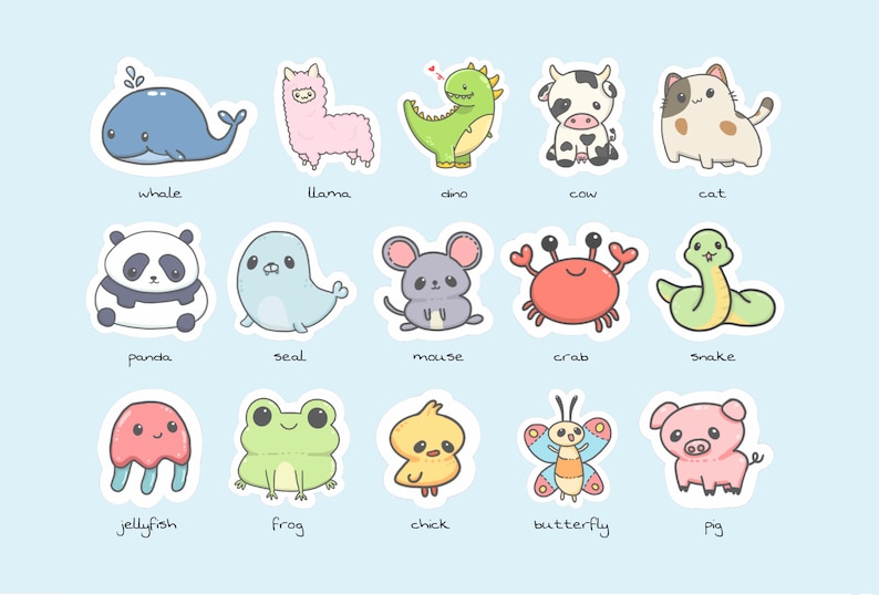 Cute Animal Stickers pack of 10 choose your own Etsy
