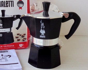 Bialetti Moka Express, 2/3 Tassen italienische Espressomaschine, Vintage-Kaffeemaschine, neu und unbenutzt