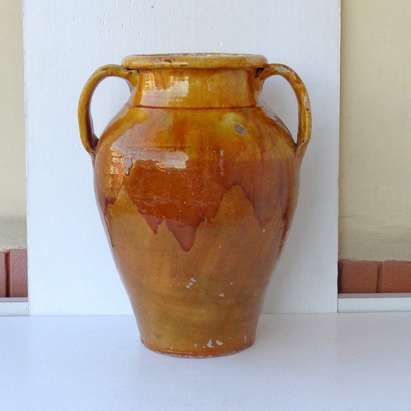 Pot ancien en terre cuite laquée, vintage Italie années 1940, hauteur 44cm, largeur 35cm, poids 5600gr, véritable ancien