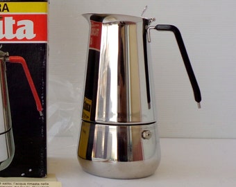 6 cups, Italian large inox coffee maker espresso machine never used Kitchenware, Italy gift, in original box,  brand ALFA