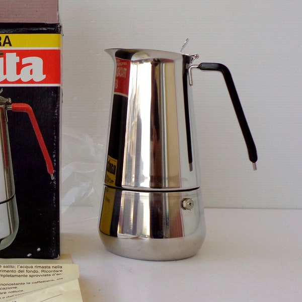 Collectible  6 cups, Italian large inox coffee maker espresso machine never used Kitchenware, Italy gift, in original box,  brand ALFA